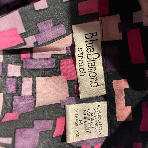 Vintage Blue Diamond Stretch Blouse Size Medium - Picture 4 of 4